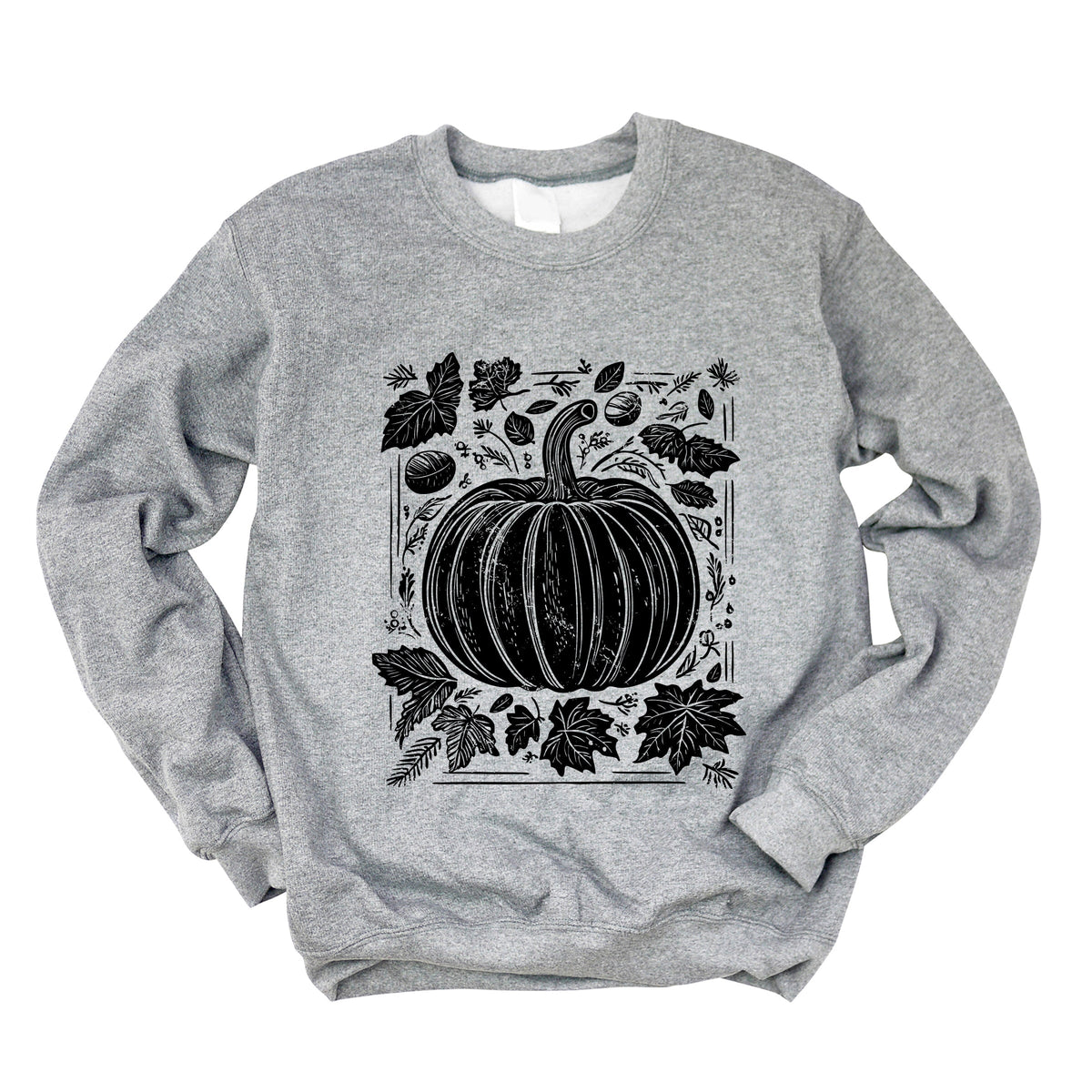Pumpkin With Leaves Distressed - Women's Graphic Sweatshirt