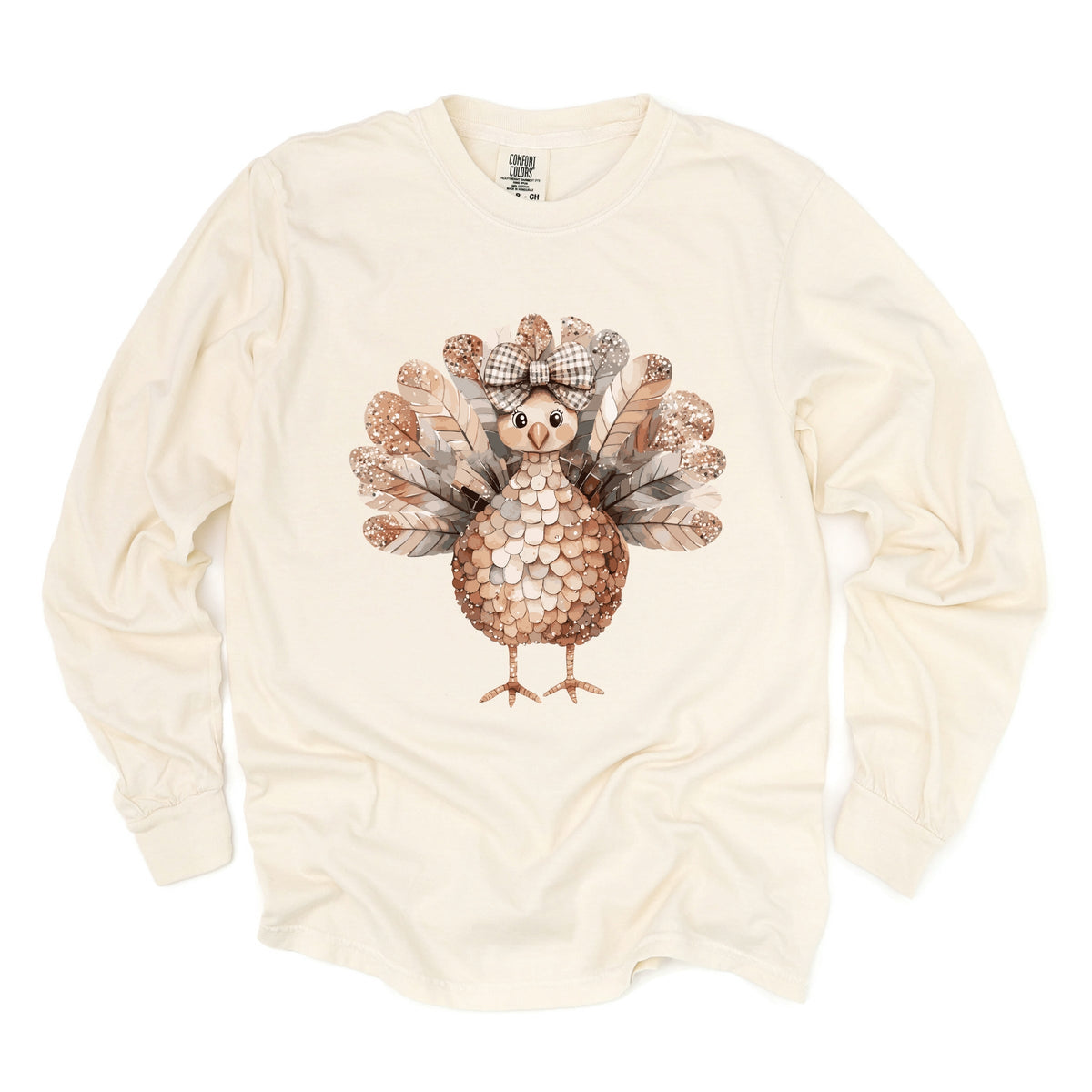 Sparkle Turkey - Women's Garment Dyed Long Sleeve Graphic T-Shirt