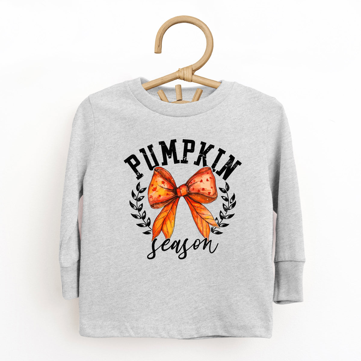 Coquette Orange Bow Pumpkin Season - Toddler Long Sleeve Graphic Tee