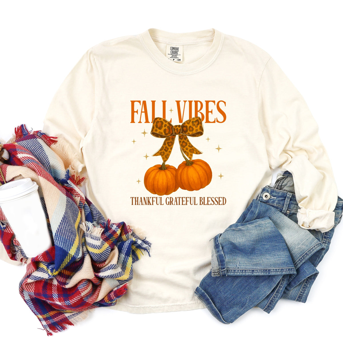 Coquette Thankful Grateful Blessed - Women's Garment Dyed Long Sleeve Graphic T-Shirt
