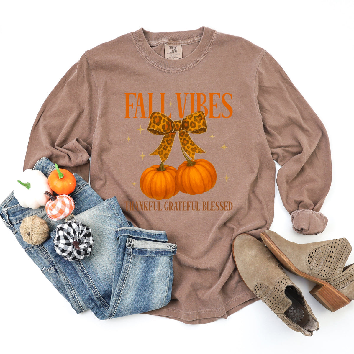 Coquette Thankful Grateful Blessed - Women's Garment Dyed Long Sleeve Graphic T-Shirt