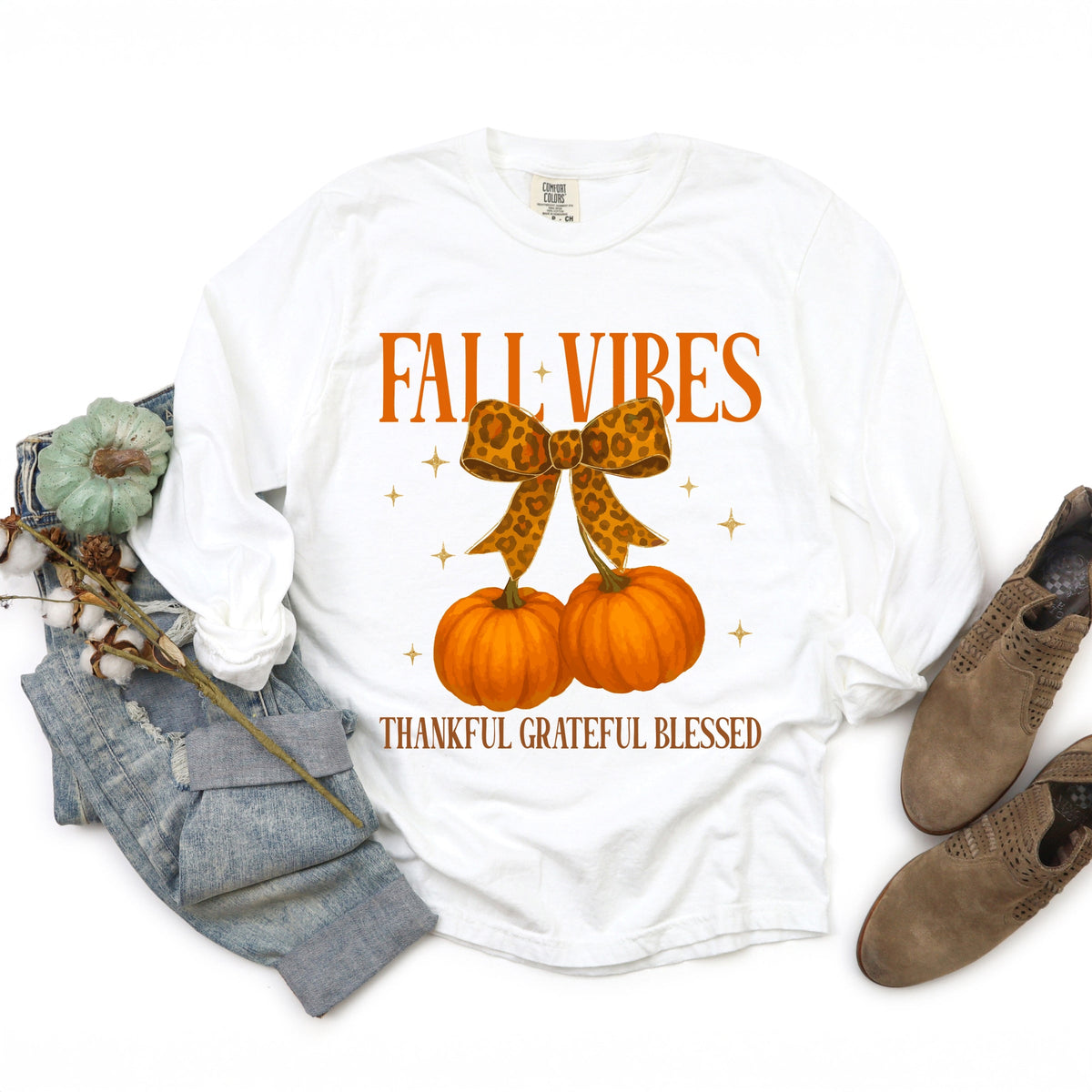 Coquette Thankful Grateful Blessed - Women's Garment Dyed Long Sleeve Graphic T-Shirt