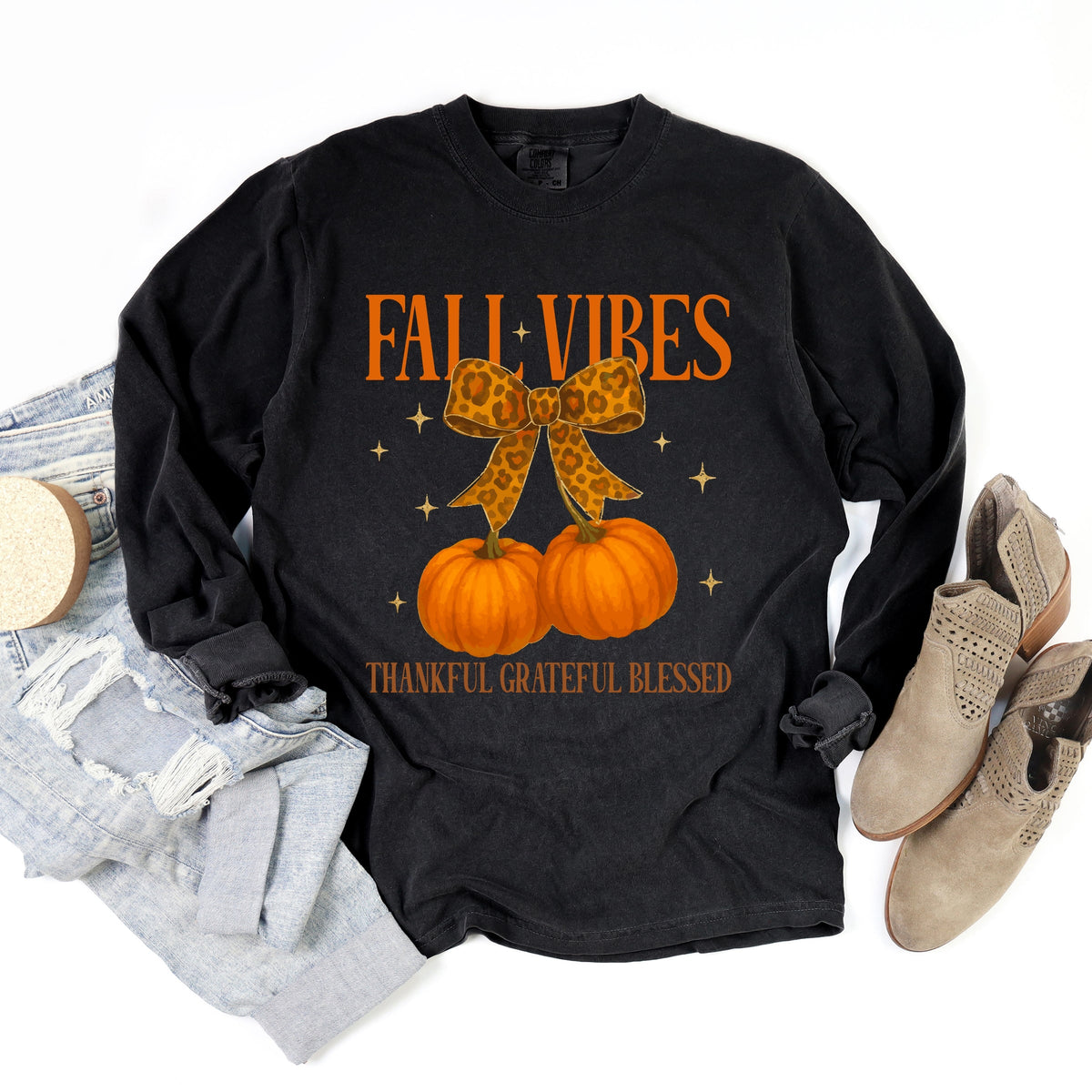 Coquette Thankful Grateful Blessed - Women's Garment Dyed Long Sleeve Graphic T-Shirt