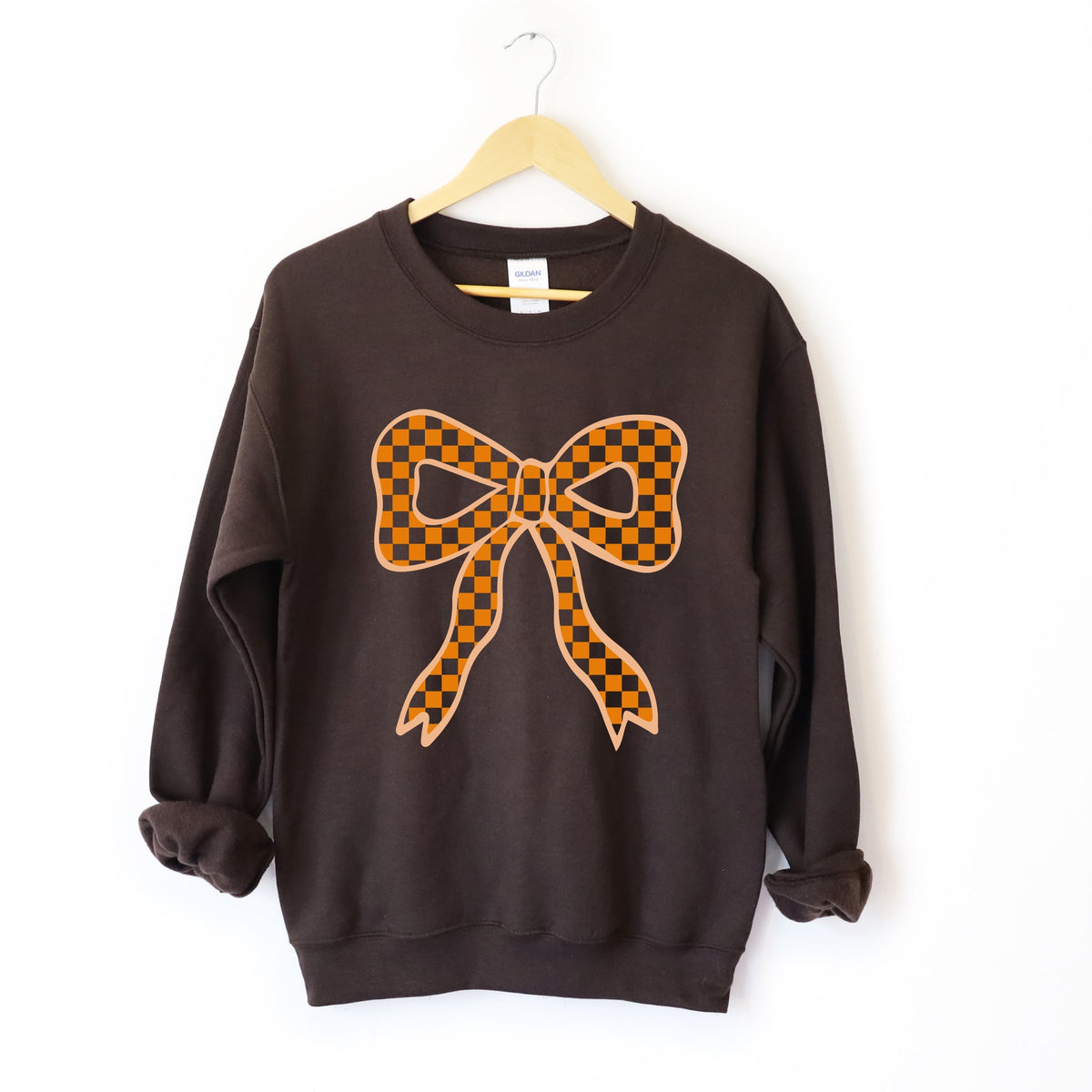 Coquette Orange Checker Bow - Women's Graphic Sweatshirt