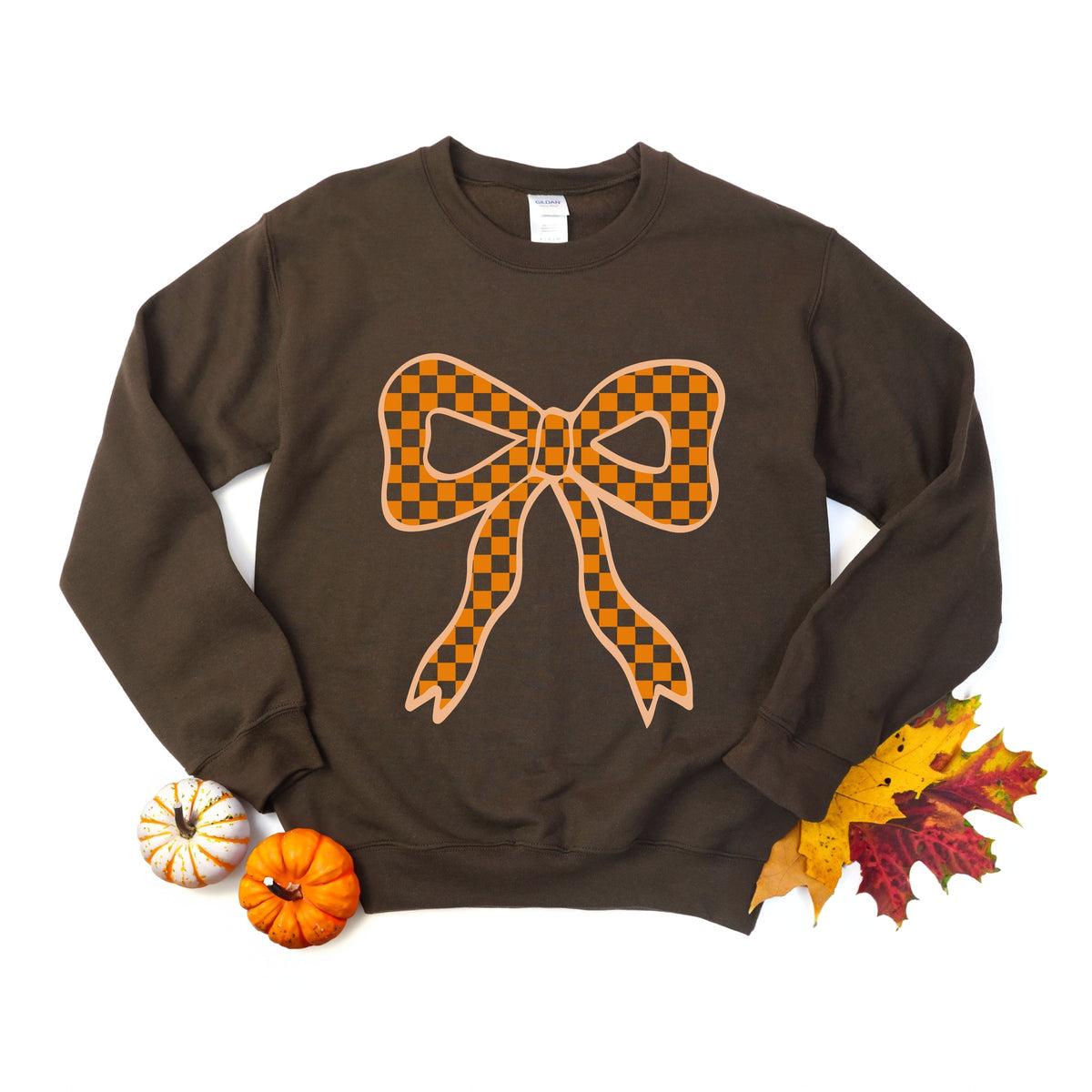 Coquette Orange Checker Bow - Women's Graphic Sweatshirt