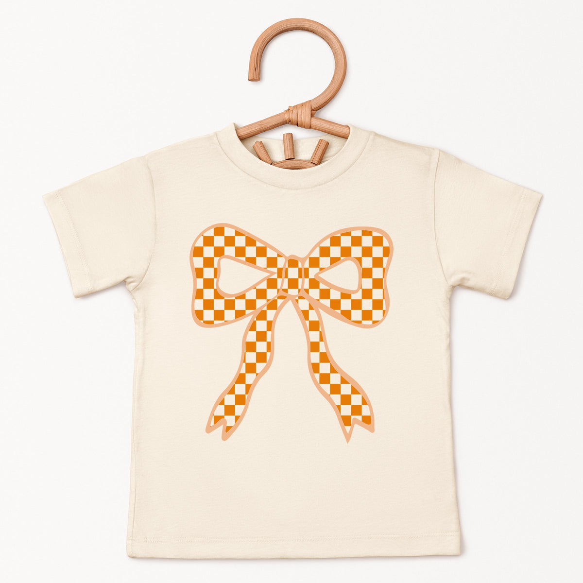 Coquette Orange Checker Bow - Toddler Short Sleeve Graphic T-Shirt
