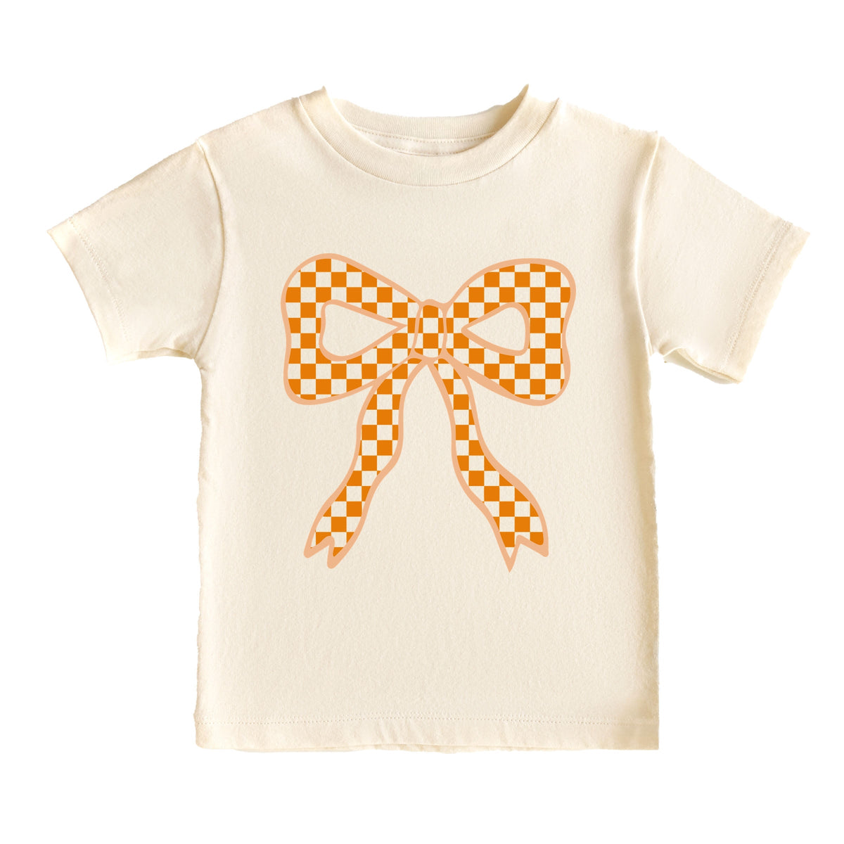 Coquette Orange Checker Bow - Toddler Short Sleeve Graphic T-Shirt