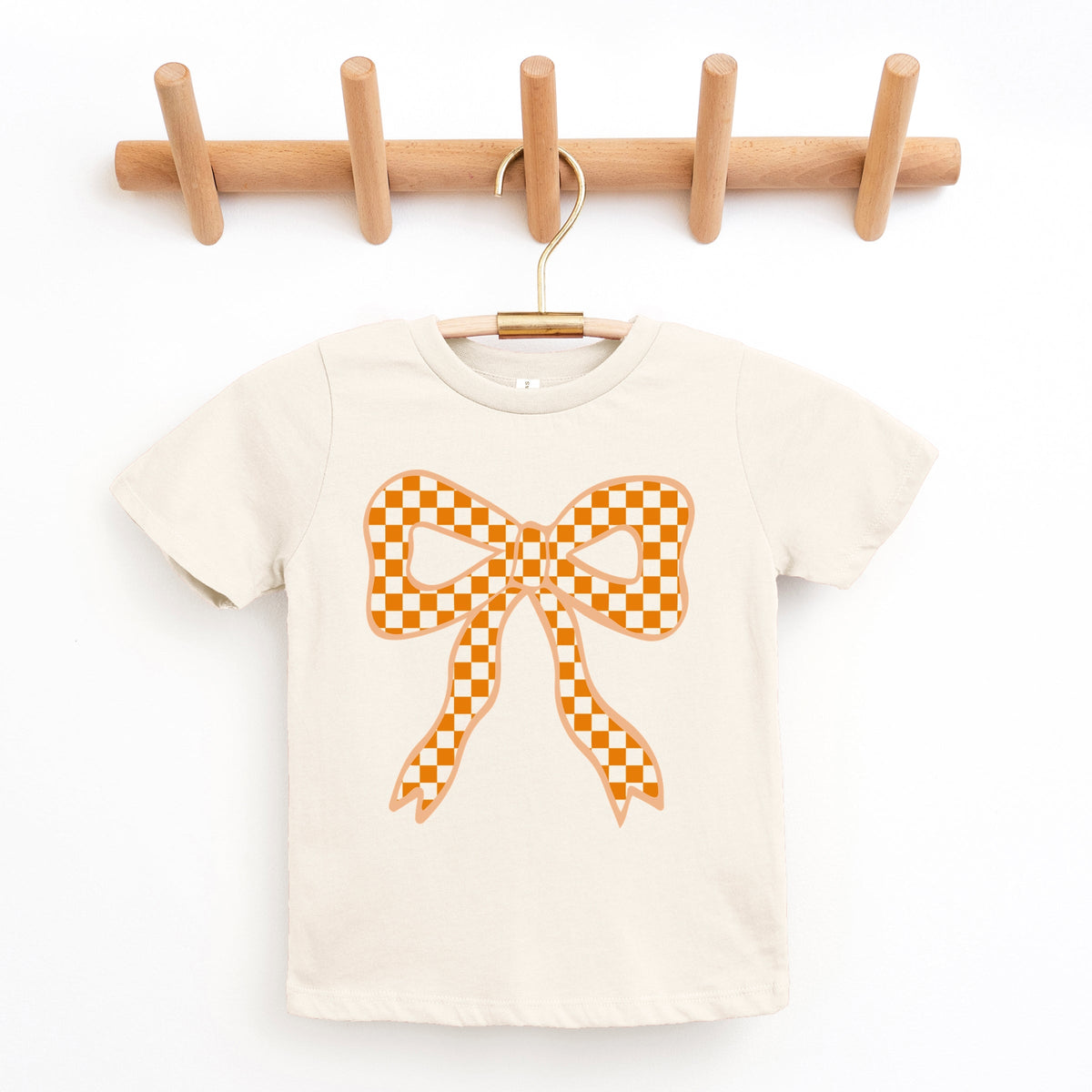 Coquette Orange Checker Bow - Youth Short Sleeve Graphic T-Shirt