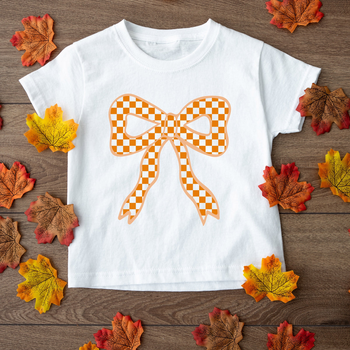 Coquette Orange Checker Bow - Youth Short Sleeve Graphic T-Shirt
