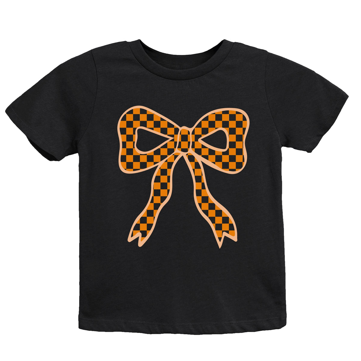 Coquette Orange Checker Bow - Youth Short Sleeve Graphic T-Shirt