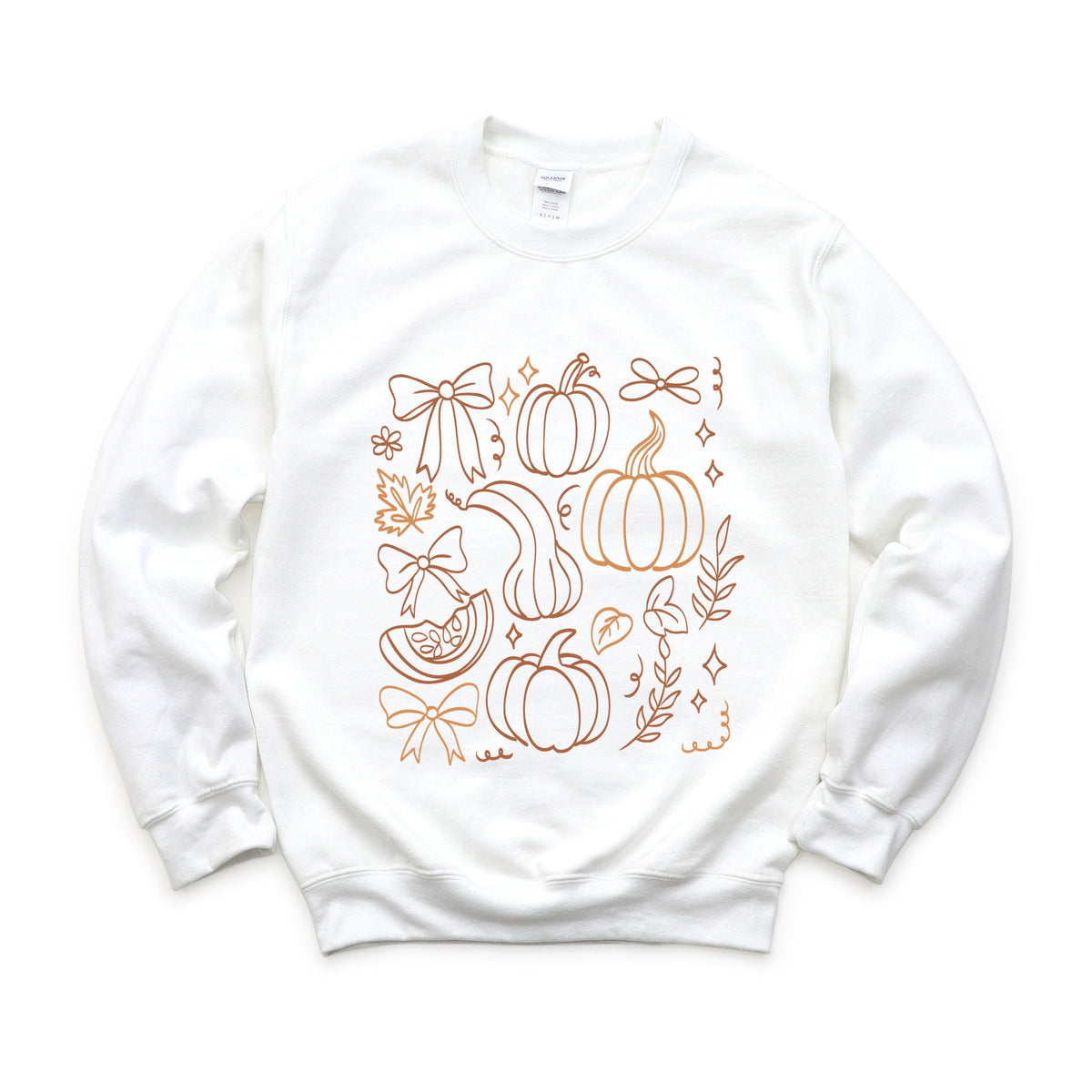 Coquette Pumpkin And Leaves Outline - Women's Graphic Sweatshirt