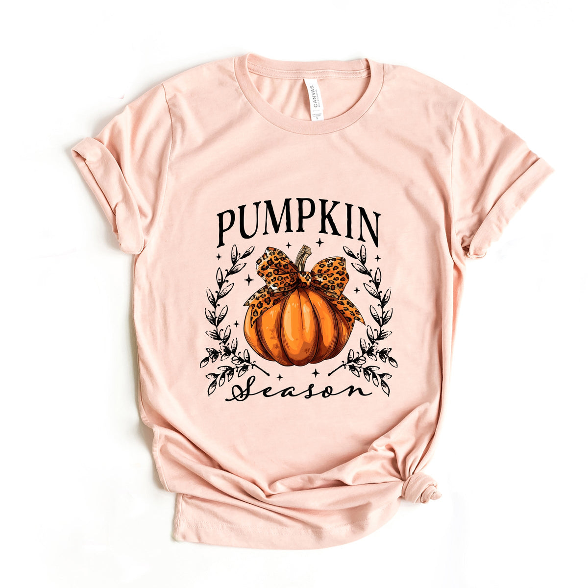 Pumpkin Season Leopard Bow - Women's Short Sleeve Graphic T-Shirt