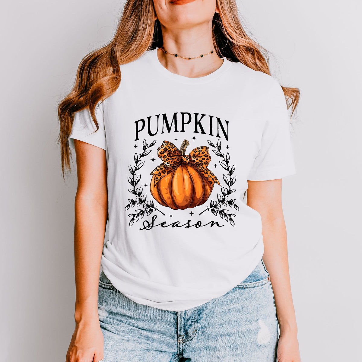 Pumpkin Season Leopard Bow - Women's Short Sleeve Graphic T-Shirt