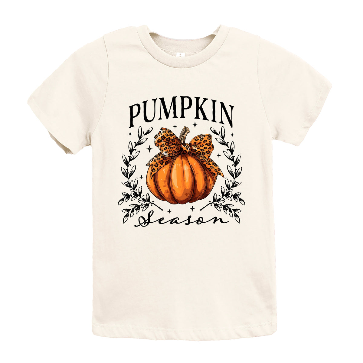 Pumpkin Season Leopard Bow - Youth Short Sleeve Graphic T-Shirt