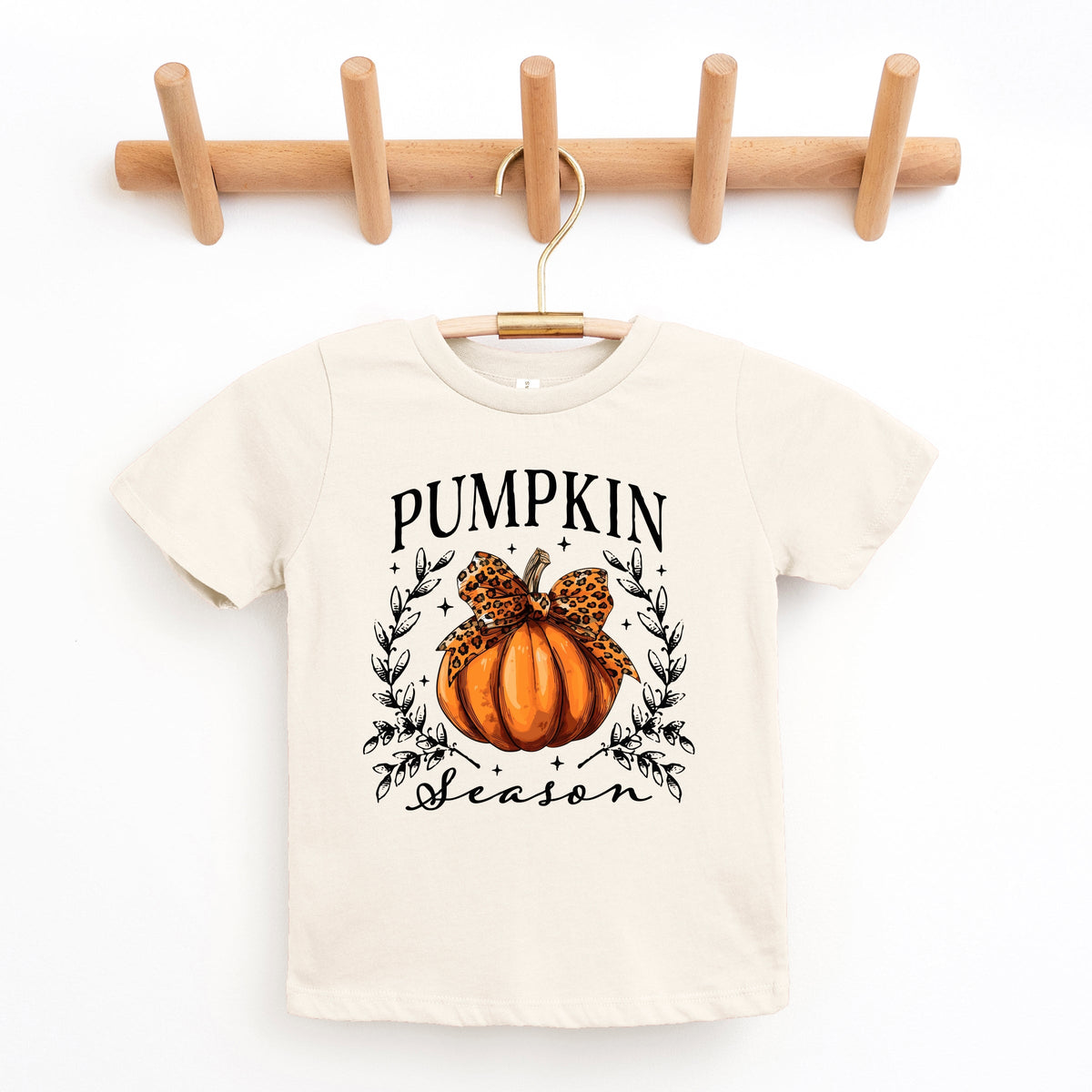 Pumpkin Season Leopard Bow - Youth Short Sleeve Graphic T-Shirt