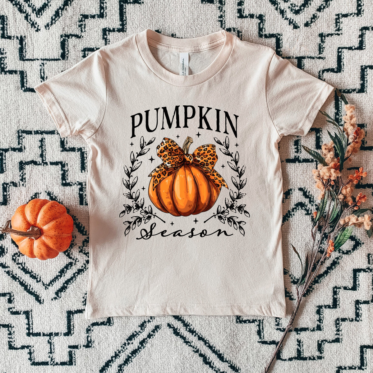 Pumpkin Season Leopard Bow - Youth Short Sleeve Graphic T-Shirt
