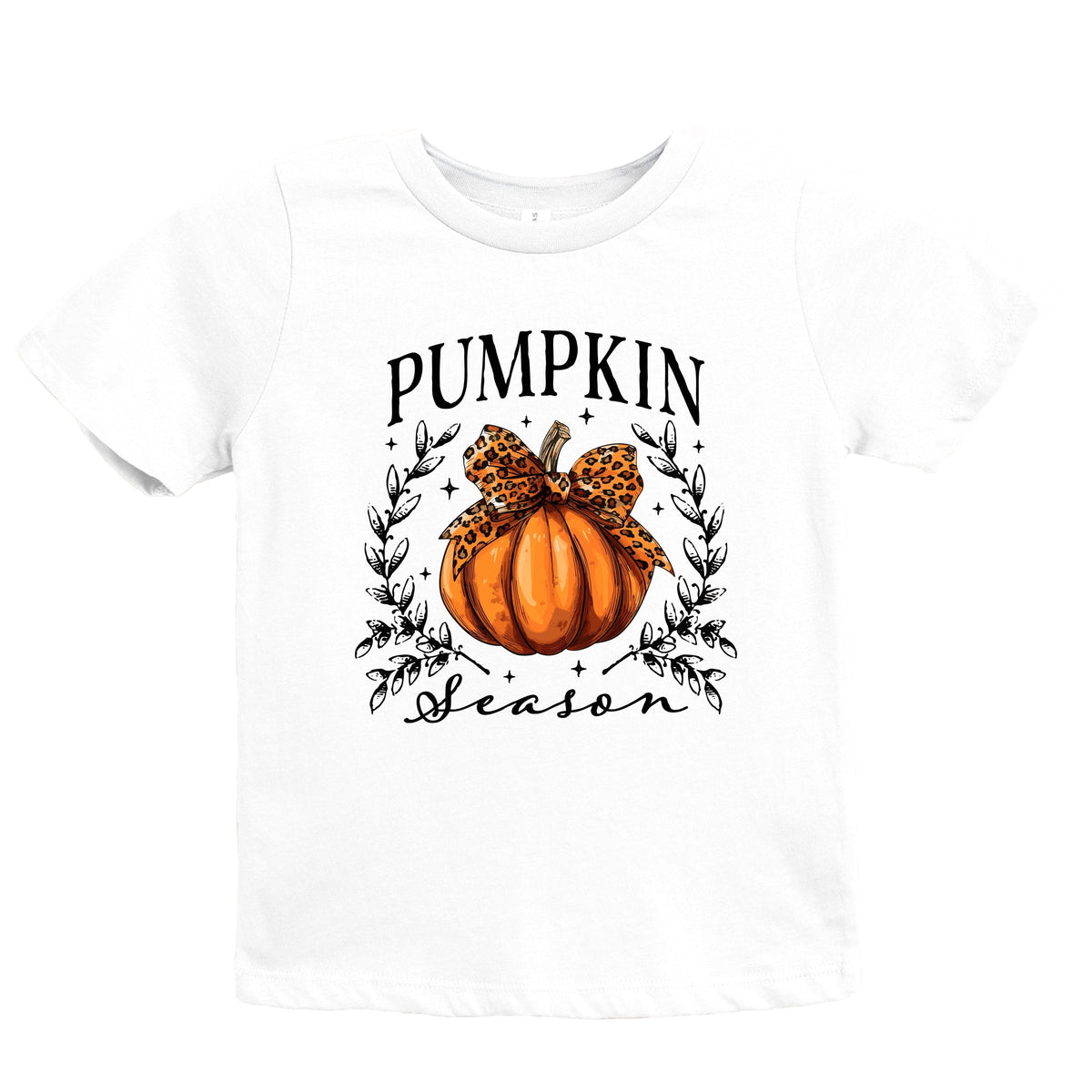 Pumpkin Season Leopard Bow - Youth Short Sleeve Graphic T-Shirt