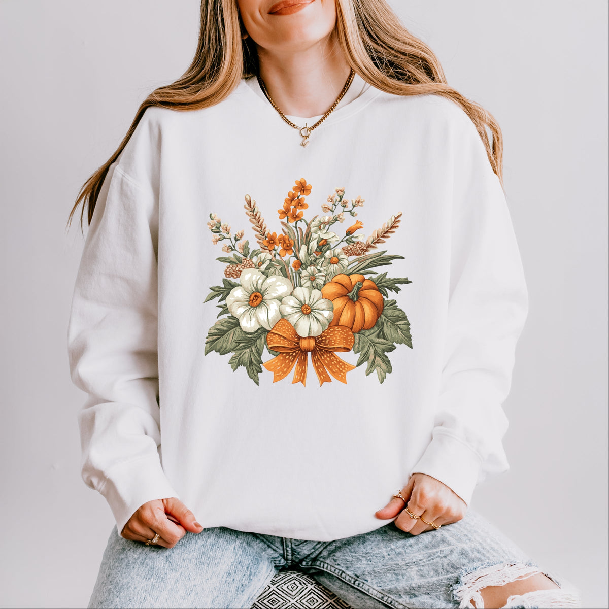 Coquette Orange Bow Fall Floral - Women's Lightweight Garment Dyed Sweatshirt