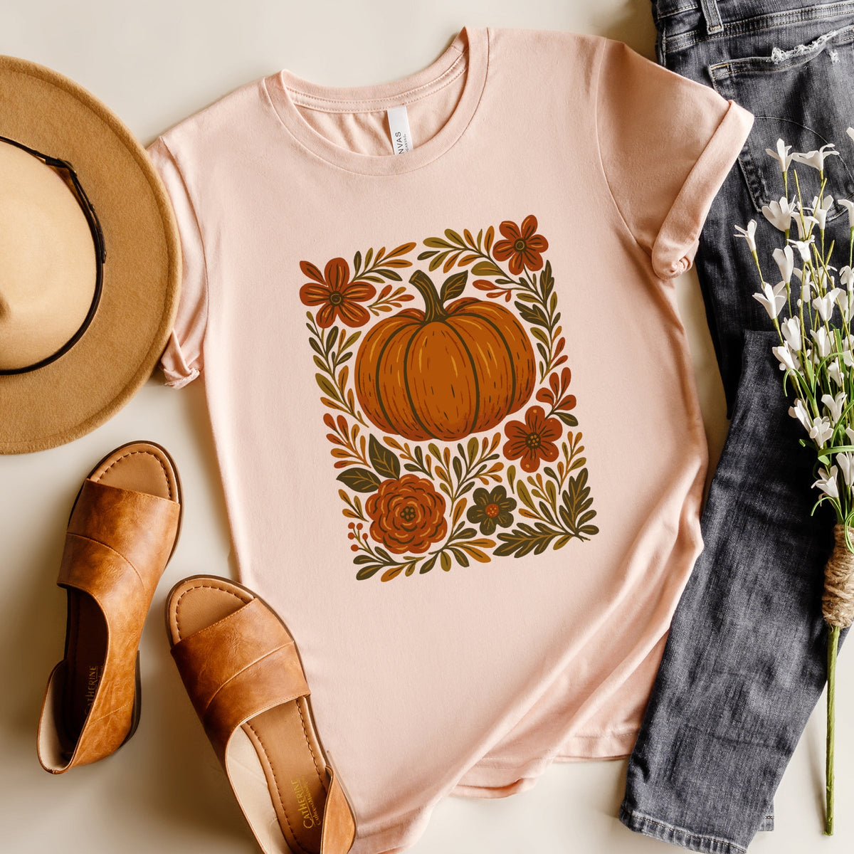 Pumpkin Boho Floral - Short Sleeve Tee