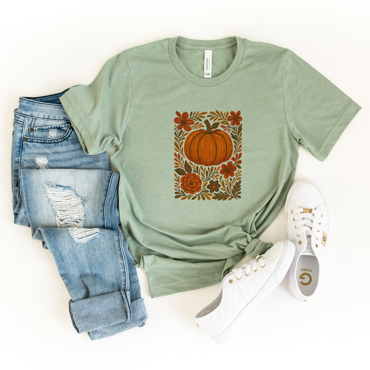Pumpkin Boho Floral - Short Sleeve Tee