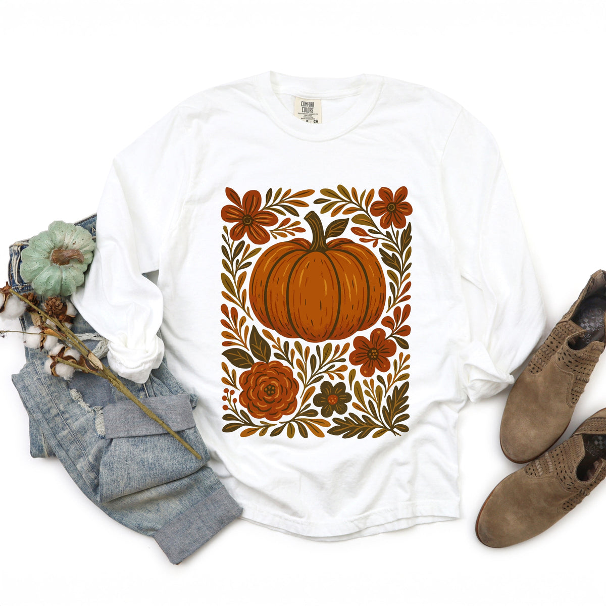 Pumpkin Boho Floral - Garment Dyed Long Sleeve