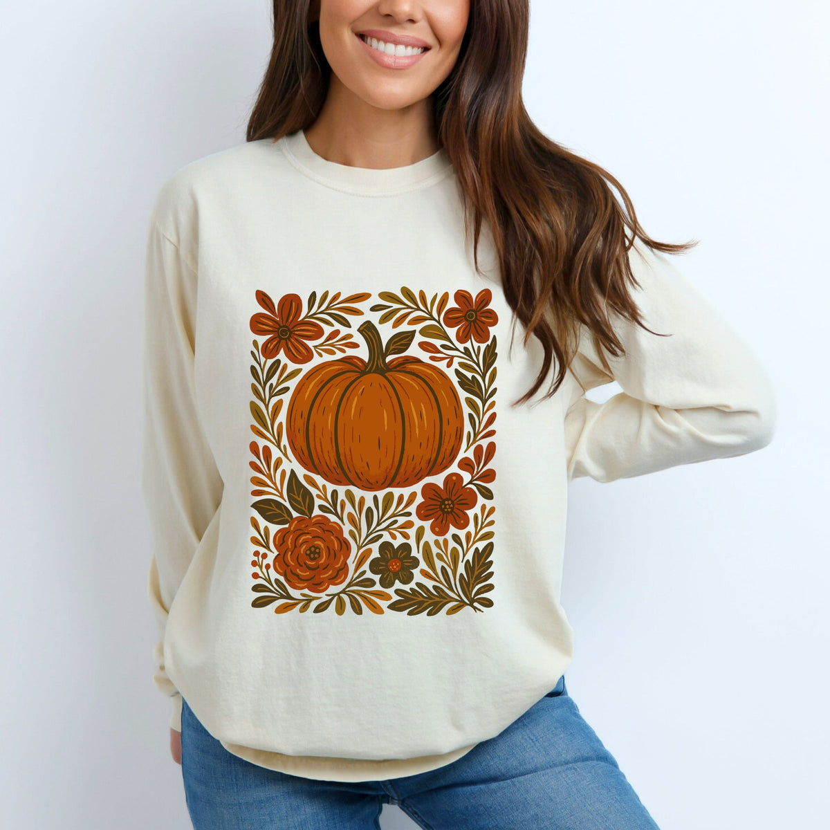 Pumpkin Boho Floral - Garment Dyed Long Sleeve