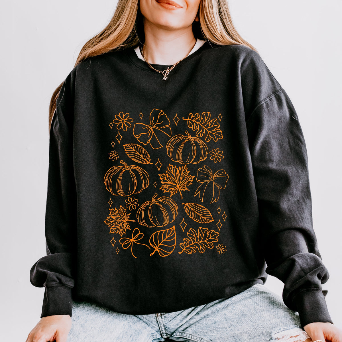 Fall Decorations Outline - Women's Lightweight Garment Dyed Sweatshirt