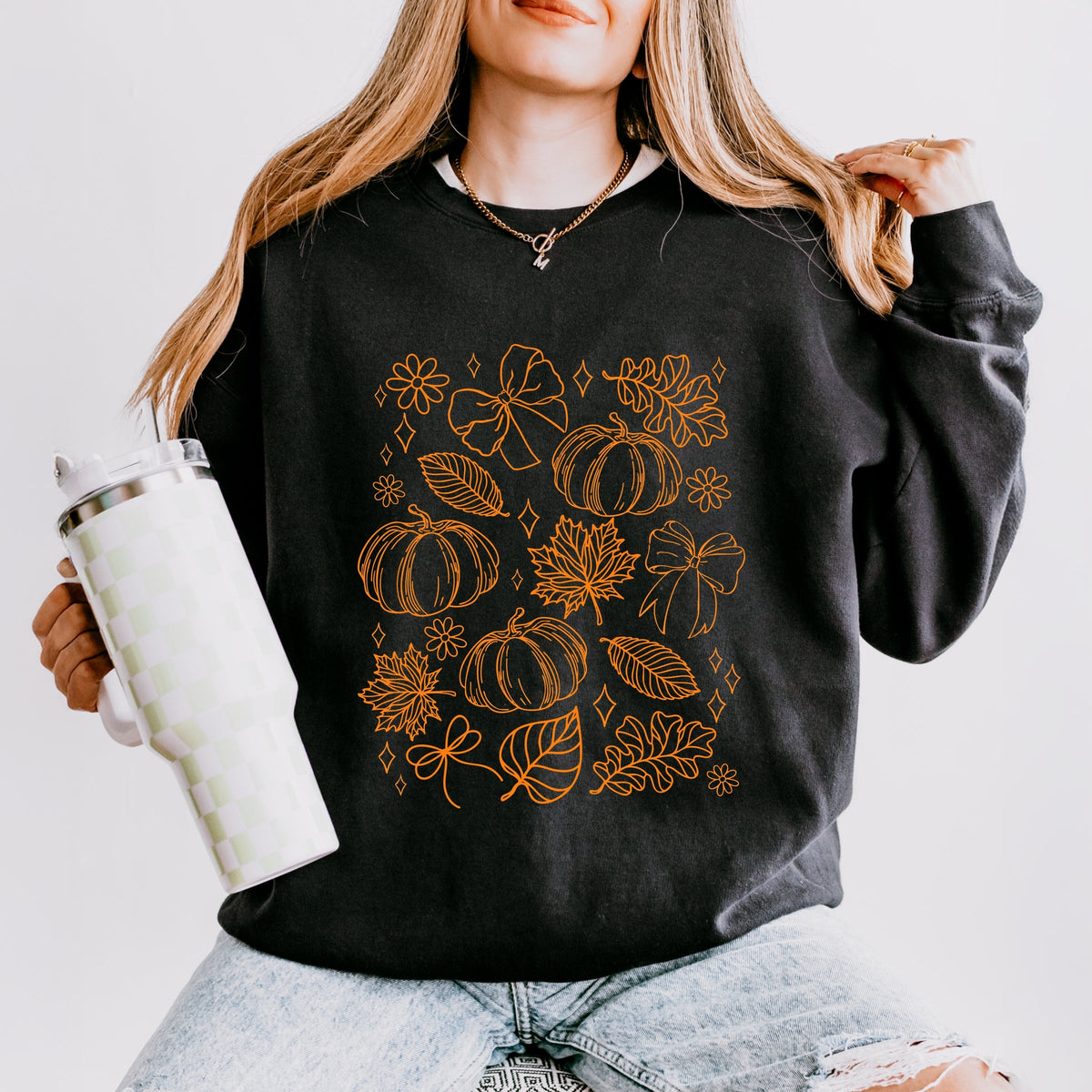 Fall Decorations Outline - Women's Lightweight Garment Dyed Sweatshirt