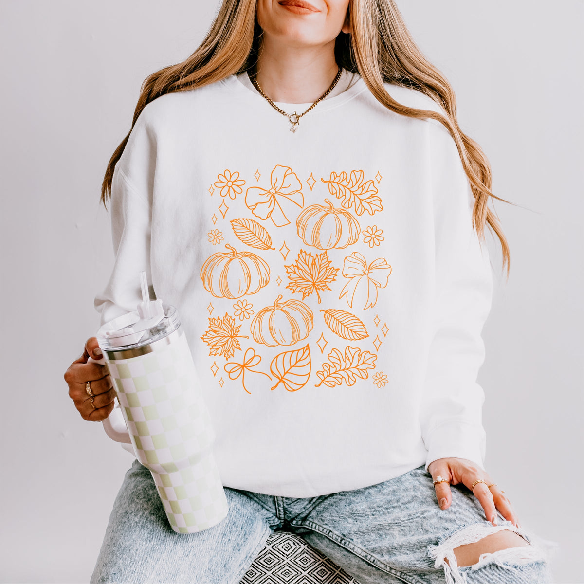 Fall Decorations Outline - Women's Lightweight Garment Dyed Sweatshirt