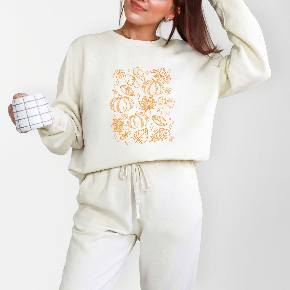 Fall Decorations Outline - Women's Lightweight Garment Dyed Sweatshirt