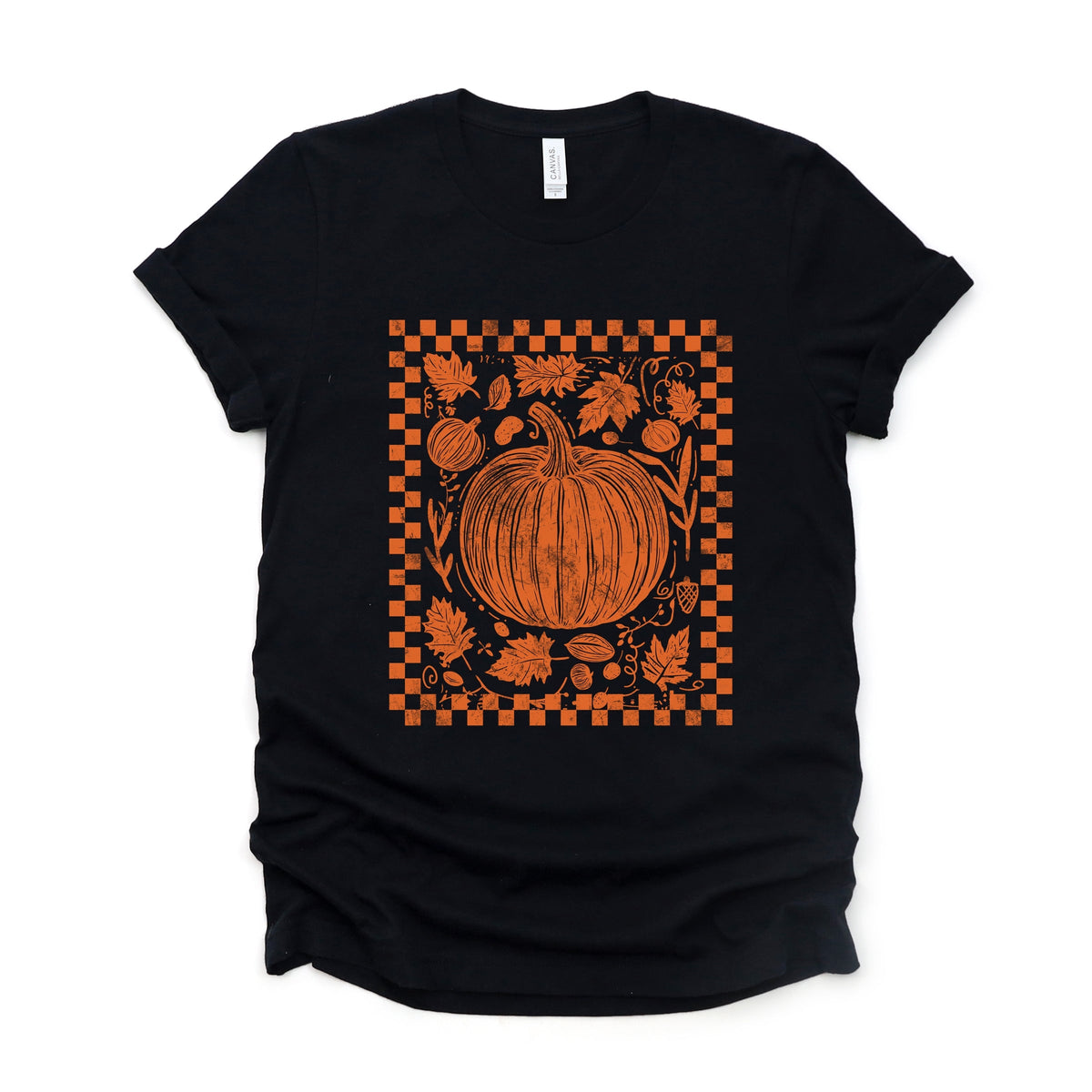 Pumpkin Checkered Distressed - Women's Short Sleeve Graphic T-Shirt