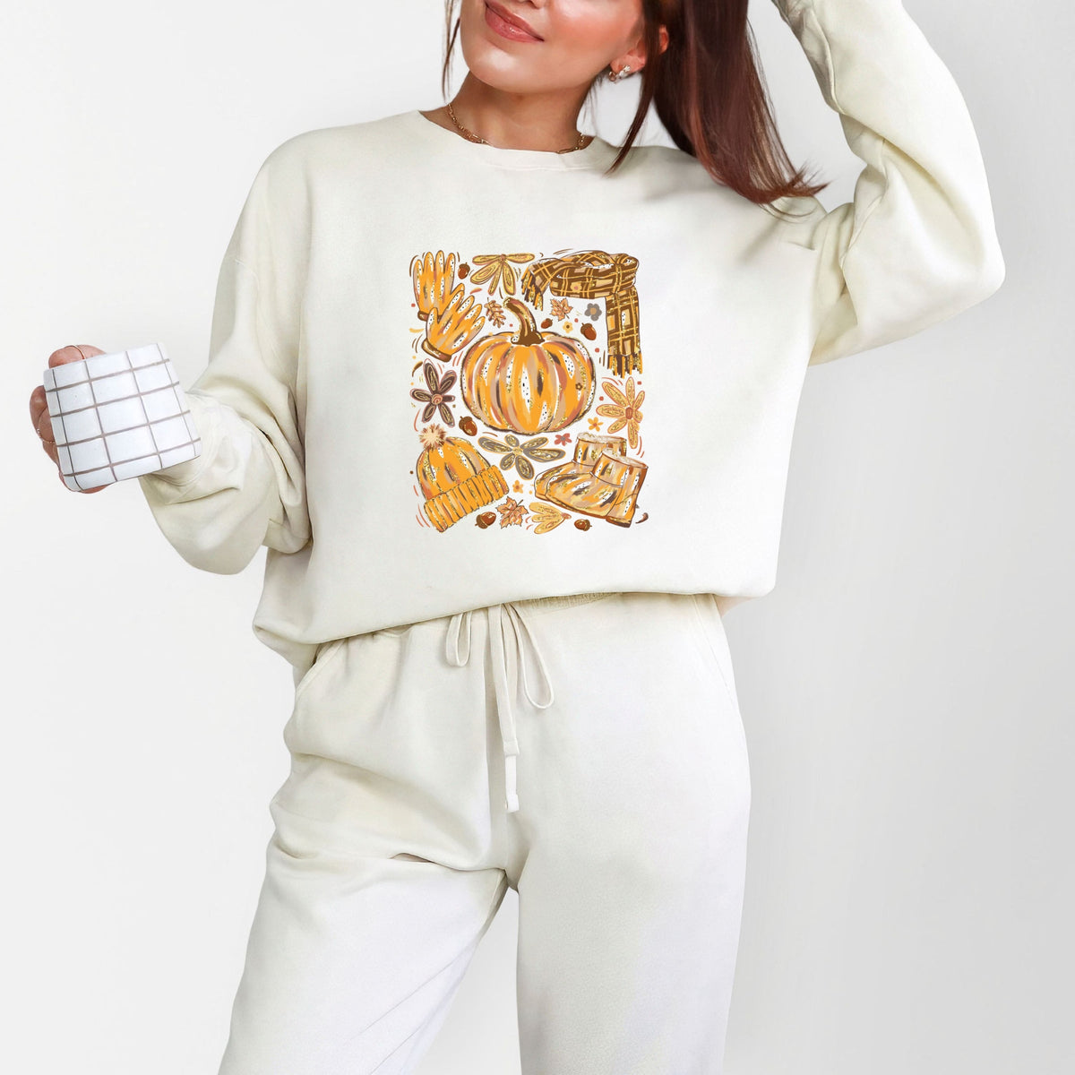 Fall Pumpkin Collage Glitter - Women's Lightweight Garment Dyed Sweatshirt