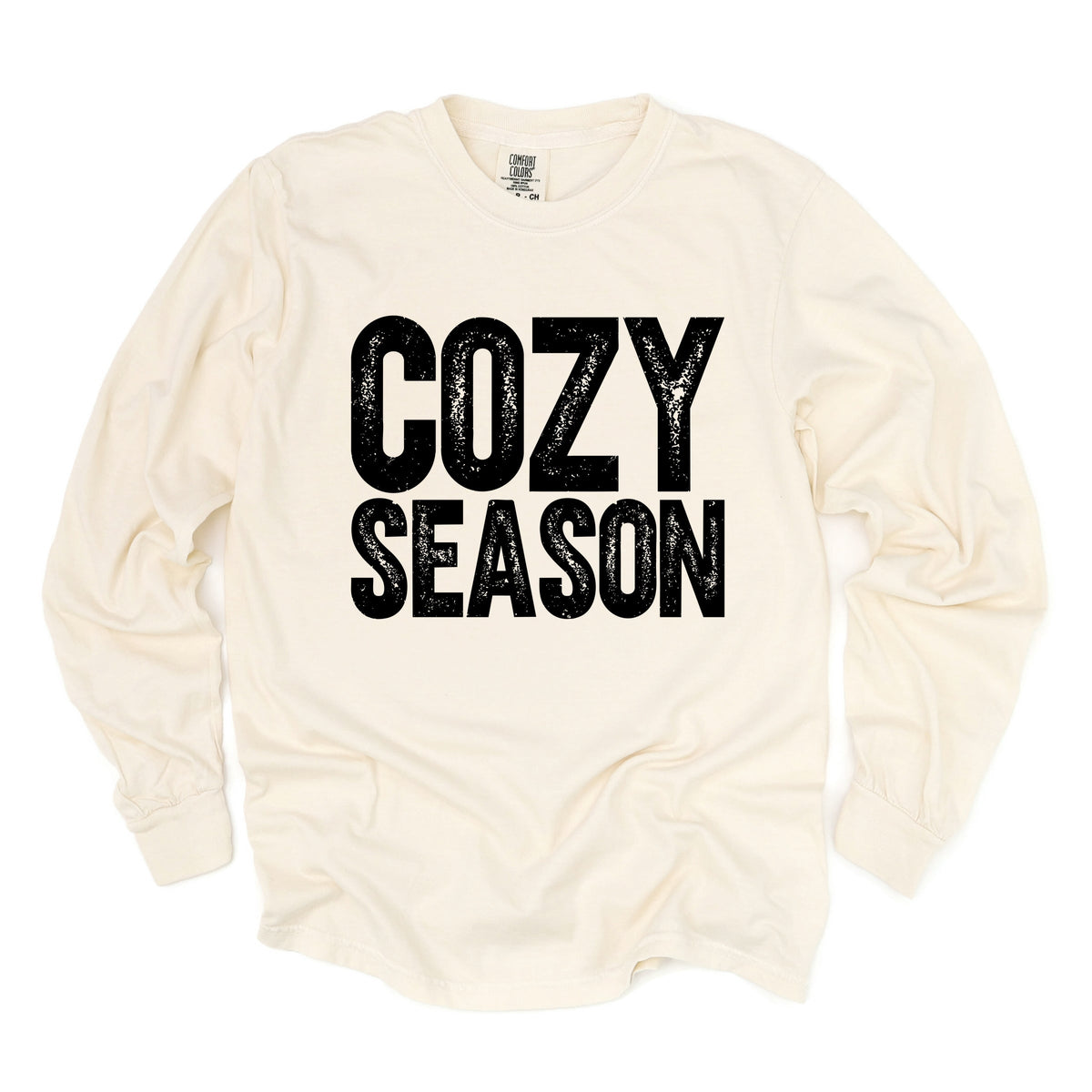 Cozy Season Bold Distressed - Women's Garment Dyed Long Sleeve Graphic T-Shirt