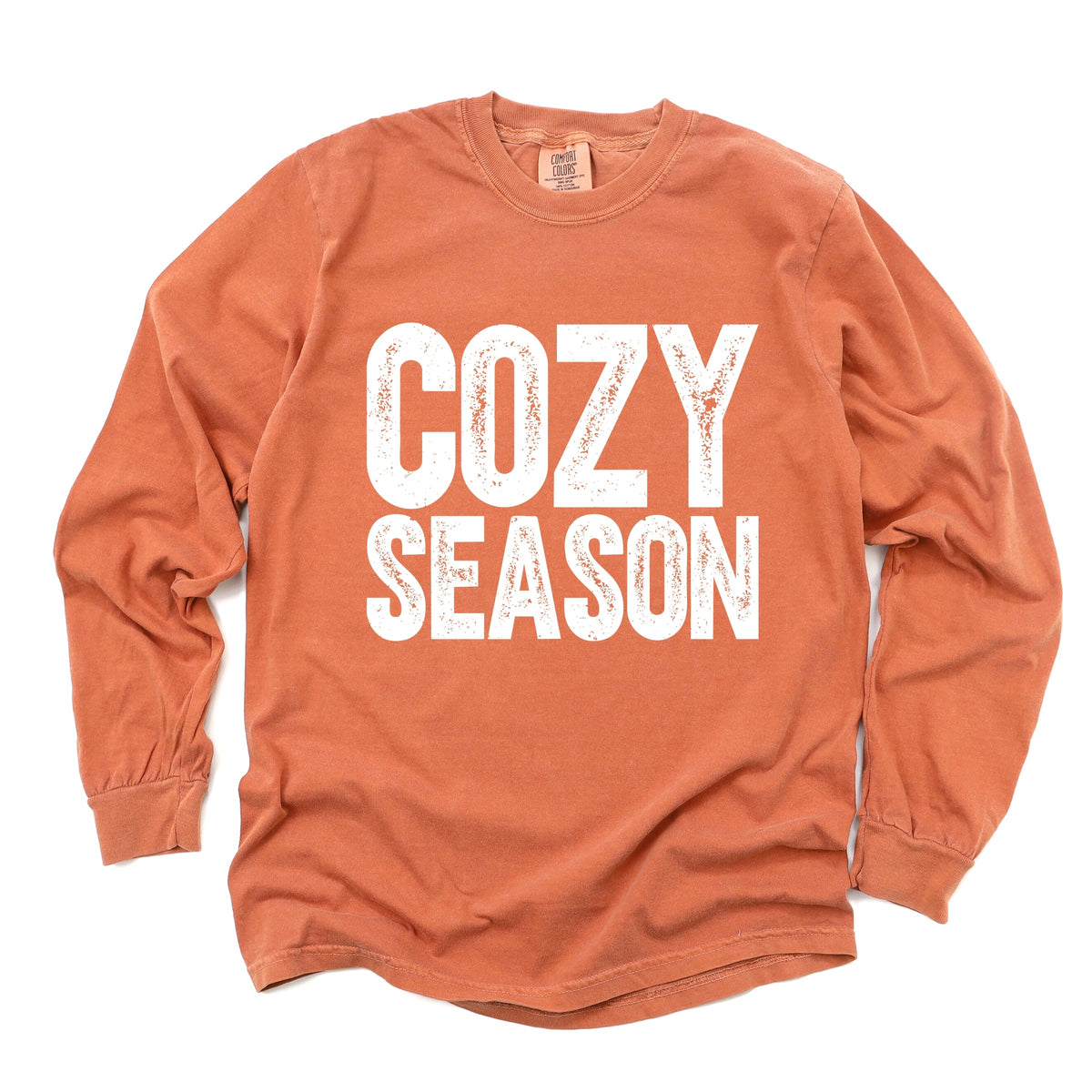 Cozy Season Bold Distressed - Women's Garment Dyed Long Sleeve Graphic T-Shirt