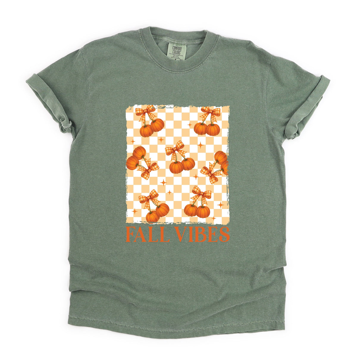 Fall Vibes Checked Pumpkins - Women's Garment Dyed Graphic T-Shirt