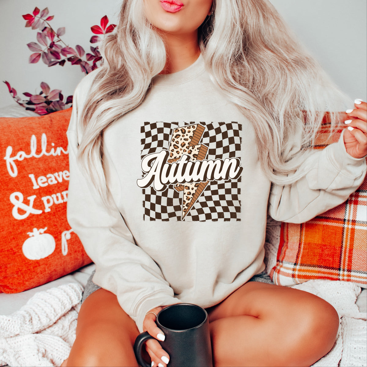 Autumn Lightning Checkered - Women's Graphic Sweatshirt