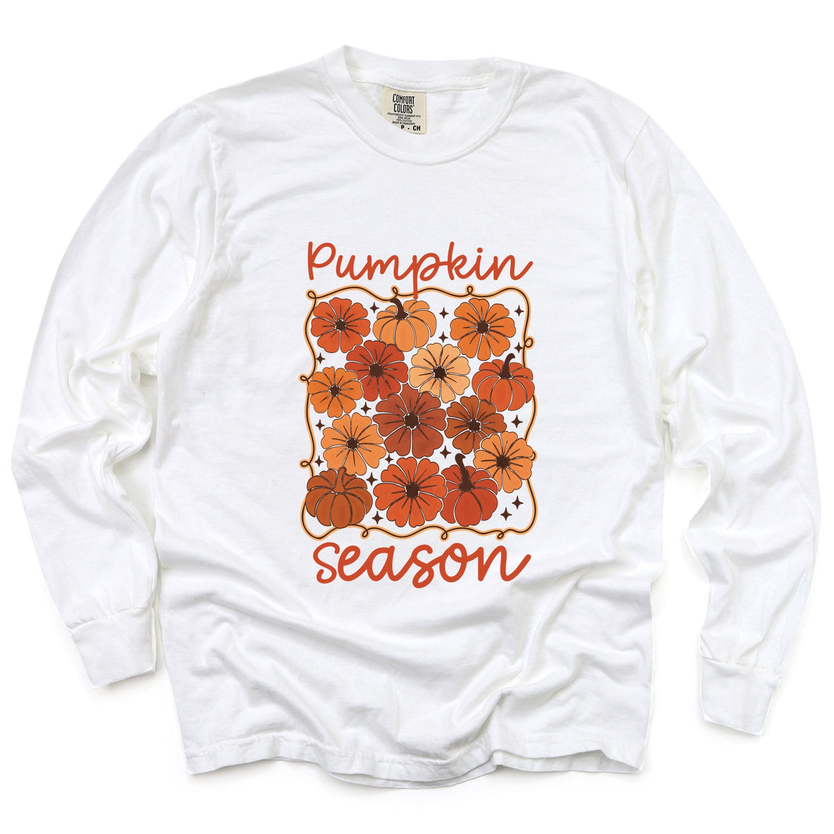 Pumpkin Season Floral - Women's Garment Dyed Long Sleeve Graphic T-Shirt