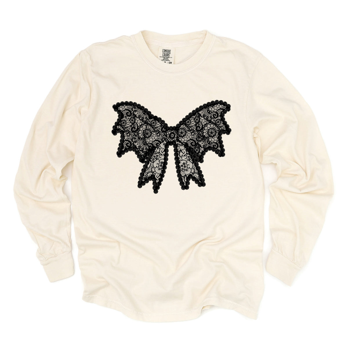 Lace Bow - Women's Garment Dyed Long Sleeve Graphic T-Shirt