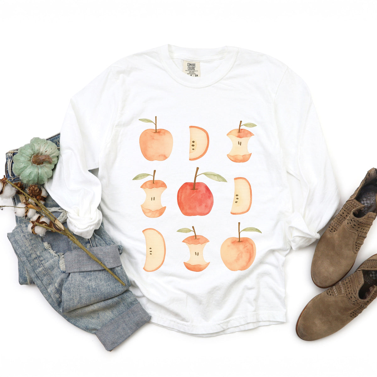 Watercolor Apple Chart - Garment Dyed Long Sleeve