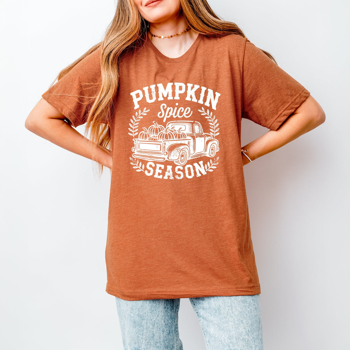 Pumpkin Spice Season Truck Distressed - Short Sleeve Tee
