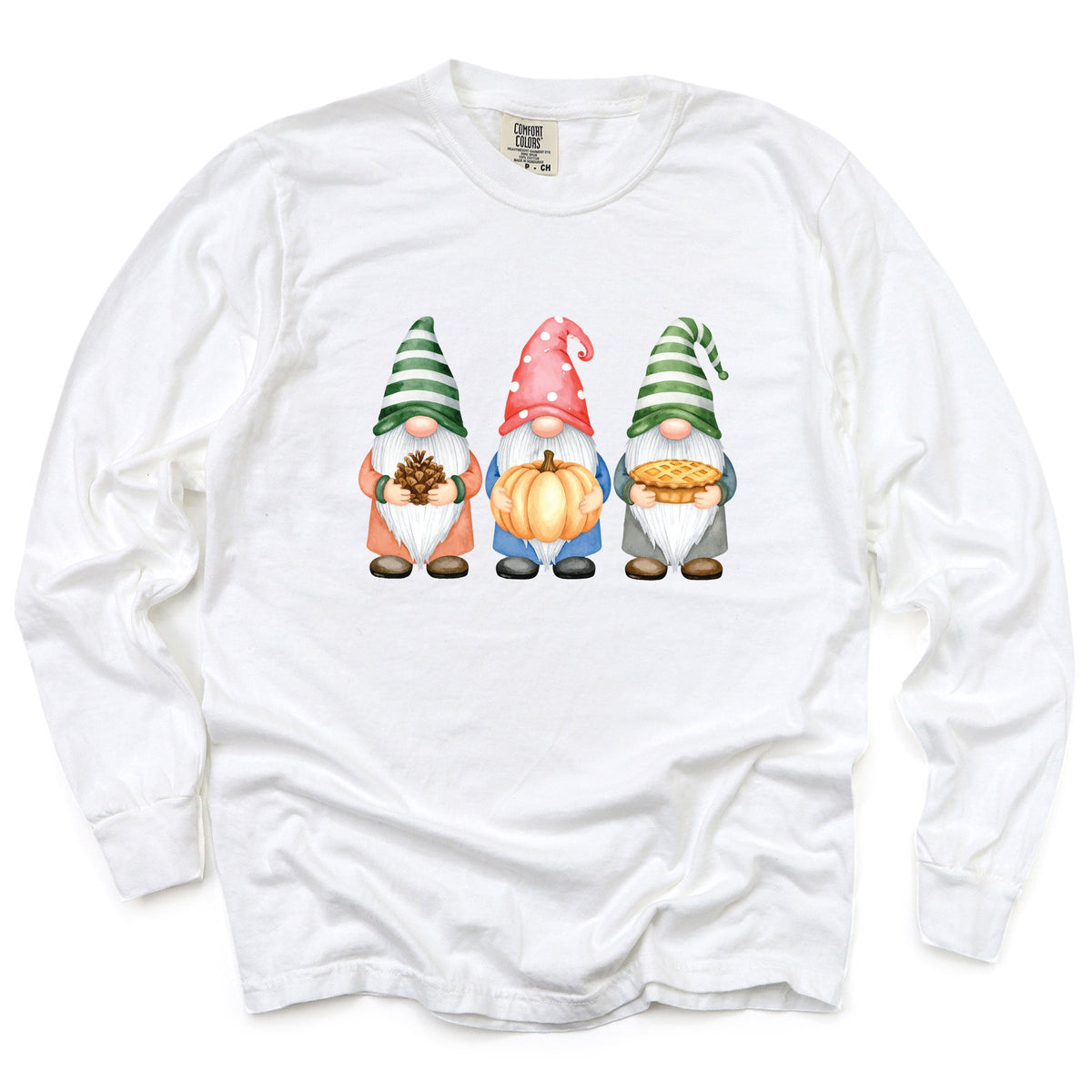 Fall Three Gnomes - Women's Garment Dyed Long Sleeve Graphic T-Shirt