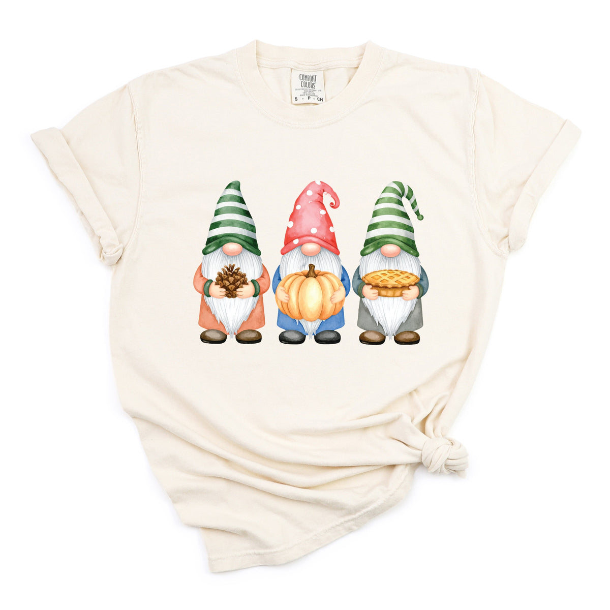 Fall Three Gnomes - Women's Garment Dyed Graphic T-Shirt