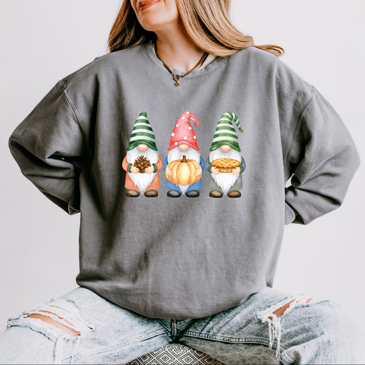 Fall Three Gnomes - Women's Lightweight Garment Dyed Sweatshirt
