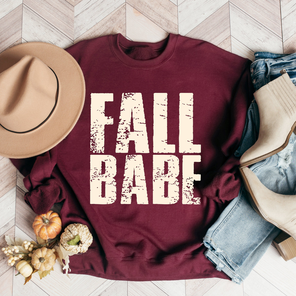Fall Babe Distressed -  Women's Graphic Sweatshirt
