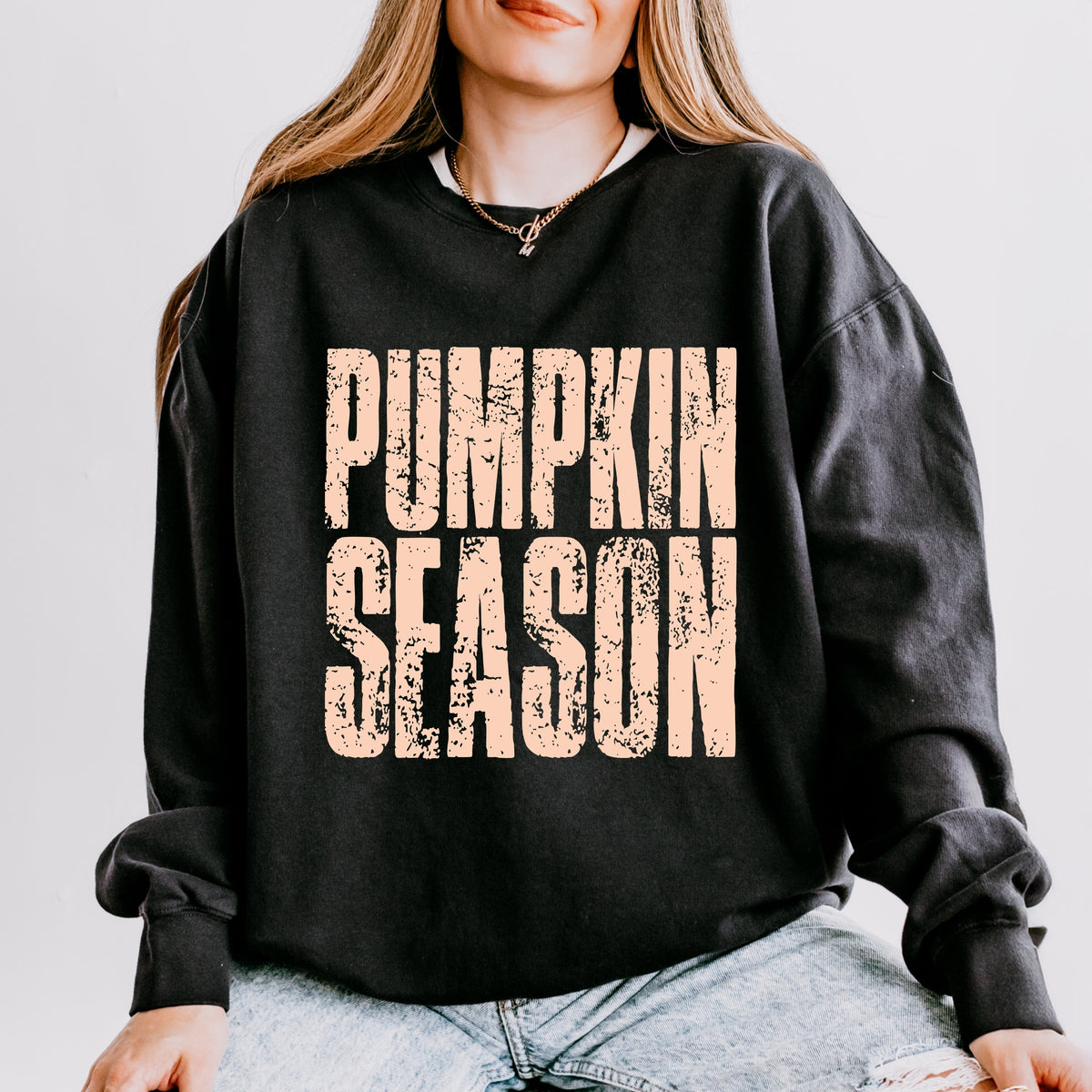 Pumpkin Season Stacked Distressed - Women's Lightweight Garment Dyed Sweatshirt