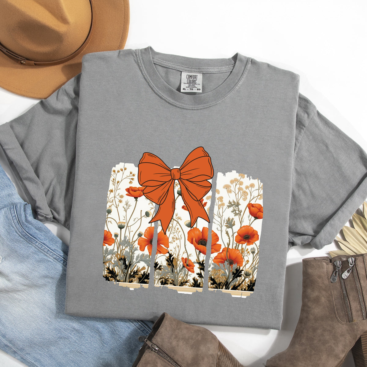 Coquette Fall Floral Orange - Women's Garment Dyed Tee