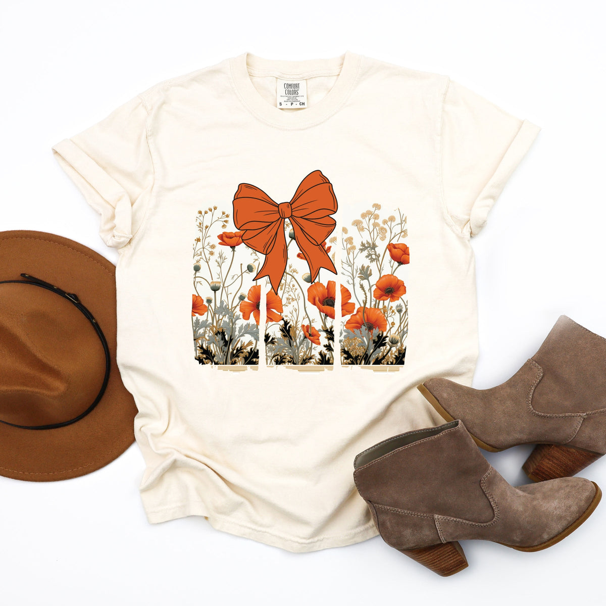 Coquette Fall Floral Orange - Women's Garment Dyed Tee