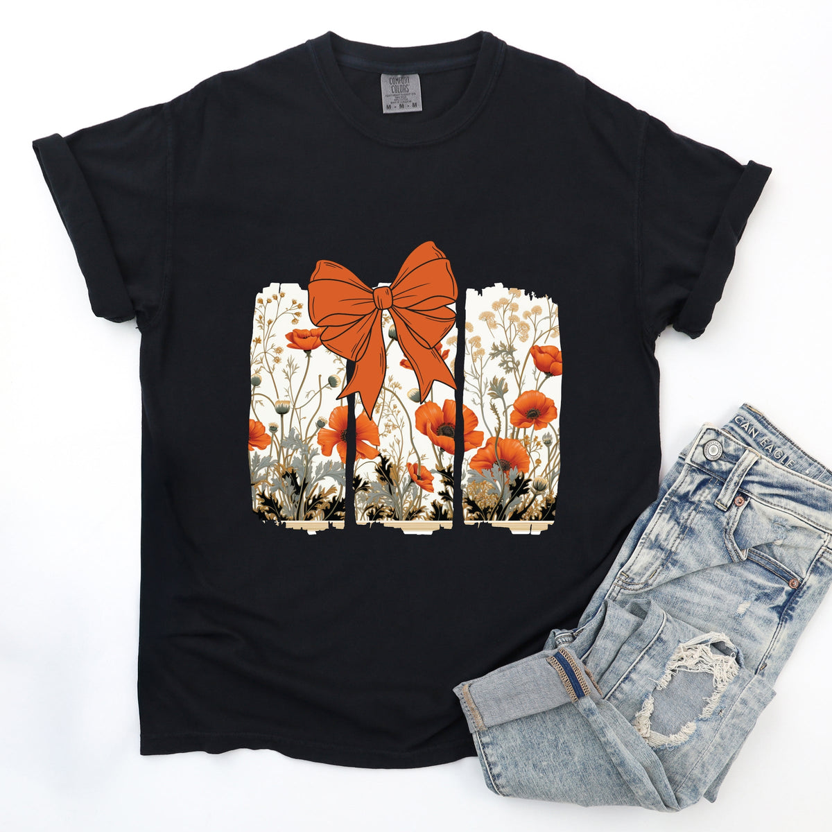 Coquette Fall Floral Orange - Women's Garment Dyed Tee