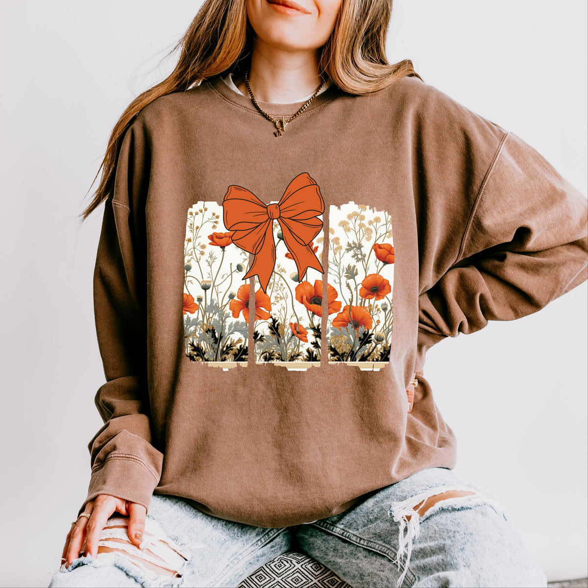 Coquette Fall Floral Orange - Women's Lightweight Garment Dyed Sweatshirt