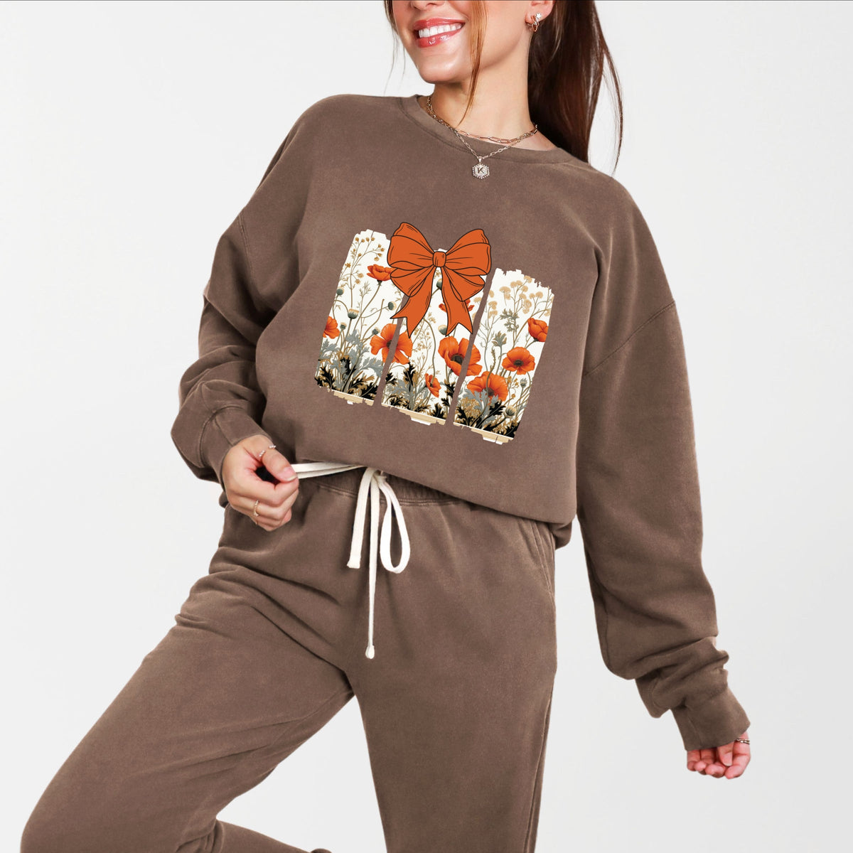 Coquette Fall Floral Orange - Women's Lightweight Garment Dyed Sweatshirt